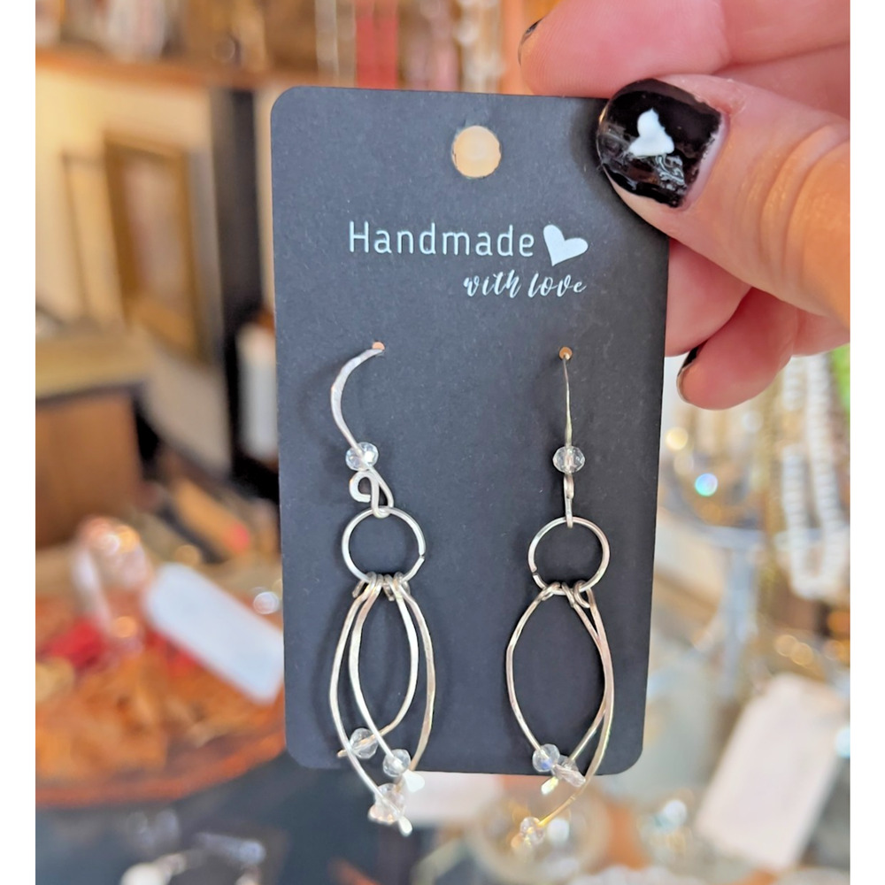 Artisan Made Hand Crafted Sterling Silver Dangle Drop Earrings Modernist OOAK
